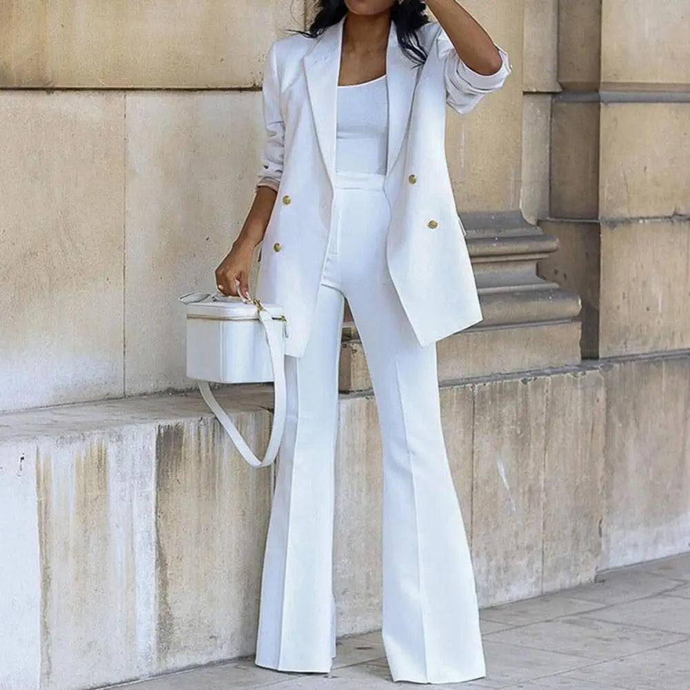 2024 Summer New Thin Blazer Pants Set For Women Solid Color Double Breasted Wide Leg Blazer Pants Business Suit Commuter OL Suit Simple and Class