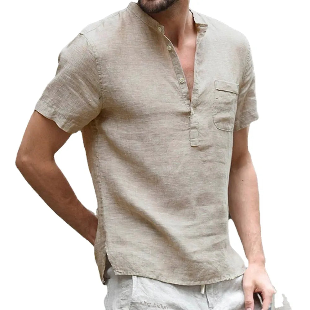 Summer New Men's Short-Sleeved T-shirt Cotton and Linen Led Casual Men's T-shirt Shirt Male  Breathable S-3XL Simple and Class