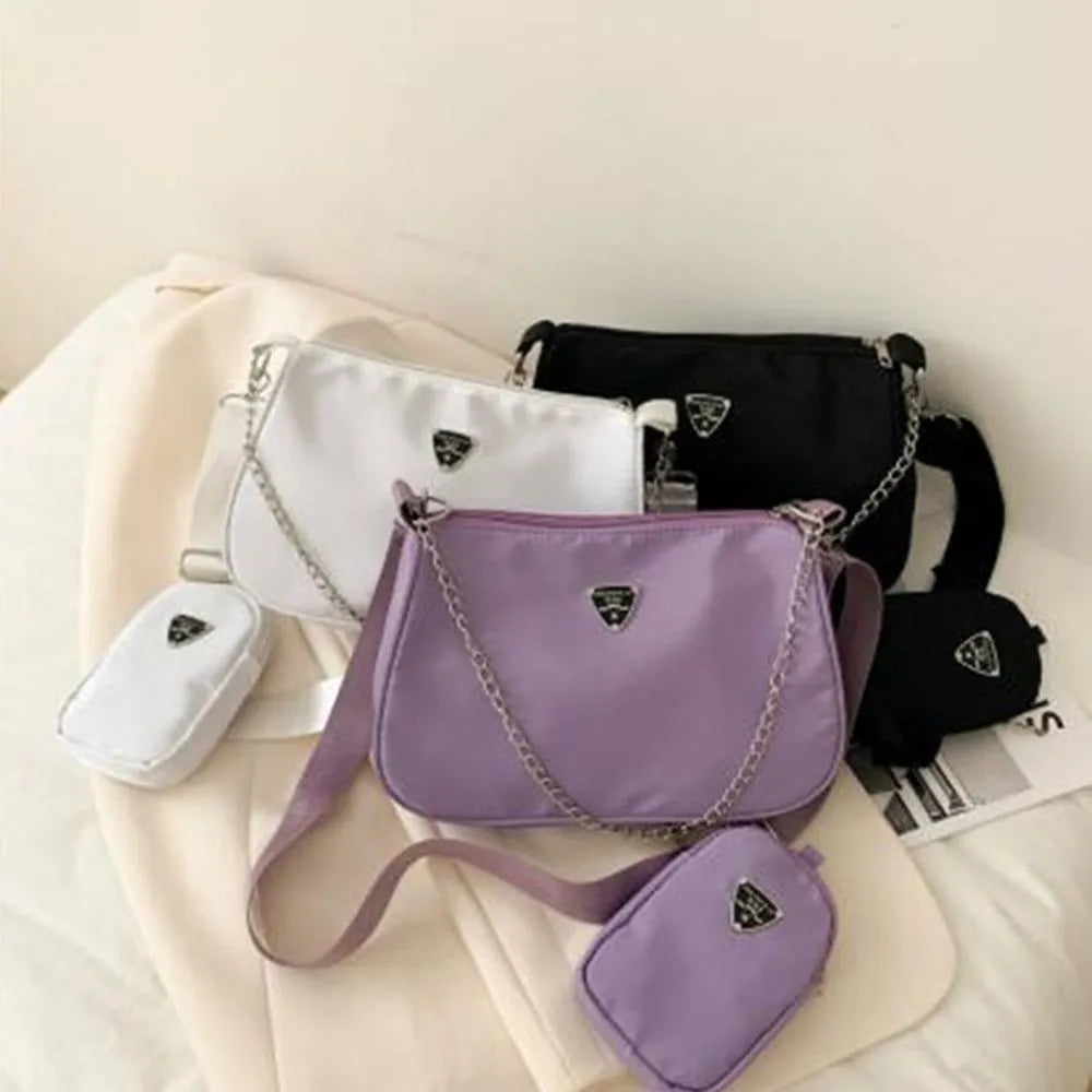 Woman Female Fashion Causal Handbag Set Crossbody Bags Shoulder Handbags 2in1 Sling Bag Trend Hand Bag For Travel Shopping Simple and Class