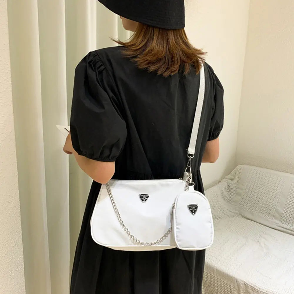 Woman Female Fashion Causal Handbag Set Crossbody Bags Shoulder Handbags 2in1 Sling Bag Trend Hand Bag For Travel Shopping Simple and Class